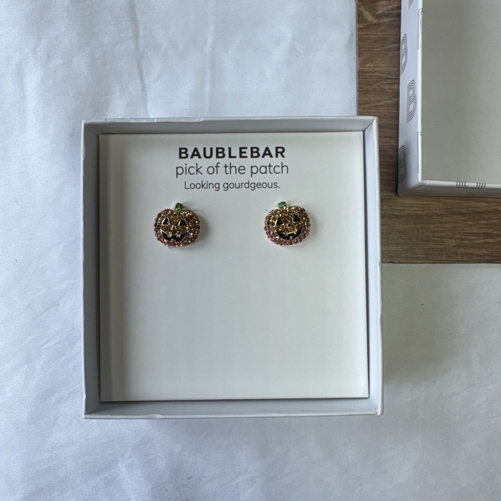 Baublebar Pick Of The Patch Gold Tone & Orange Crystal Pumpkin Stud Earrings NIB